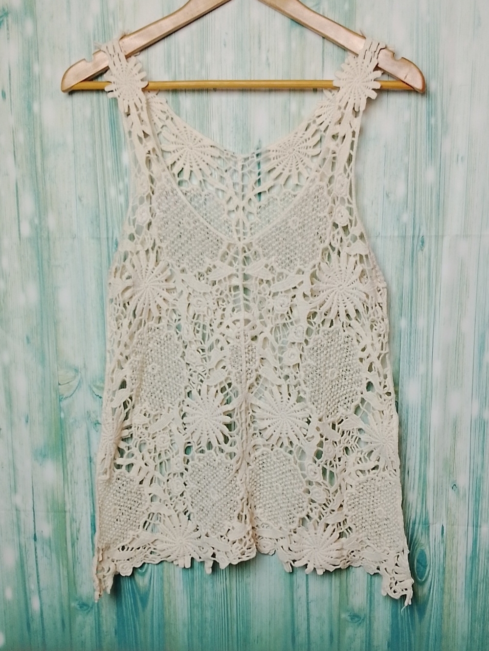 Crochet V Neck Tank Top Medium Off White